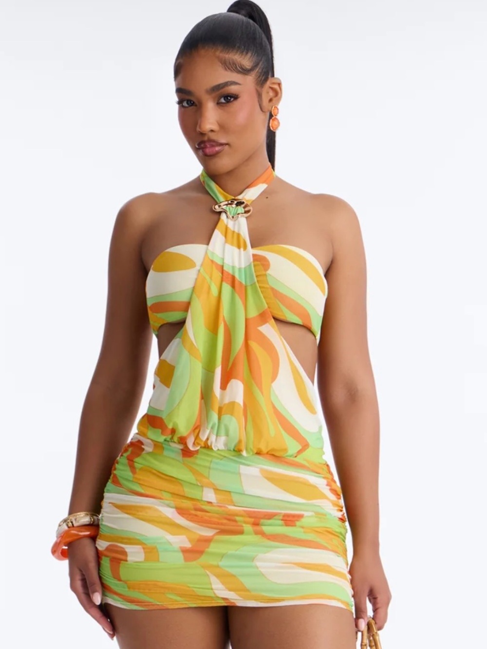 Women’s Green & Orange Halter Dress